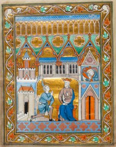 MS 300 fol.IIIv Koning David ontvangt het nieuws van Absaloms dood, uit de Psalter-Uren van Isabelle van Frankrijk, ca.1255 door French School