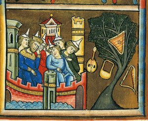 MS CXXXVII fol. 139v, Rouwende Joden in Babylon, uit het Psalter van Sint Elizabeth