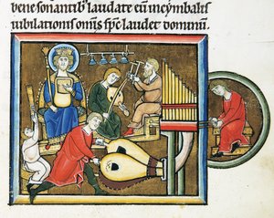 Koning David met de psalter en muzikanten, uit het Psalter van Sint Elizabeth