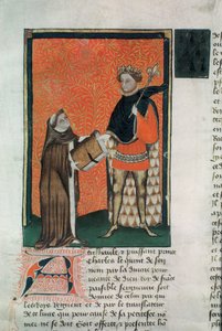 MS Hunter 8 f.9r De vertaler Courbichon presenteert het boek aan Karel V