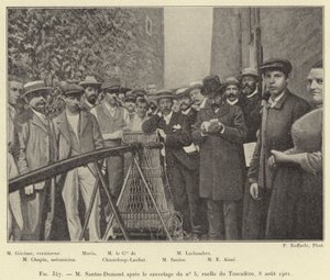 M Santos-Dumont na de redding van nr. 5, steeg van Trocadero, 8 augustus 1901