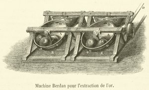 Machine Berdan voor goudwinning (gravure) door French School