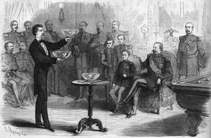 Goochelshow gegeven door Mr. Faure Nicolay in het kamp van Chalons in aanwezigheid van keizer Napoleon III (1808-1873) en zijn zoon Prins Imperial (1856-1879)