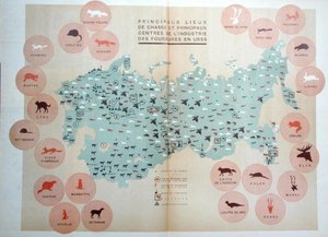 Belangrijkste jachtgebieden en centra van de bontindustrie in de USSR, illustratie uit 