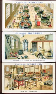 Chocolade maken, afbeelding ter promotie van de chocolade Moreuil, ca. 1900 door French School
