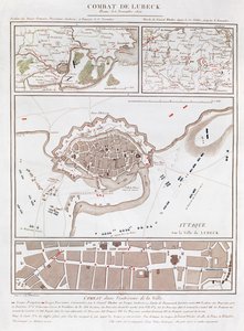 Kaart van de strijd bij de Slag om Lubeck, met posities van de Franse, Pruisische, Zweedse en Deense legers