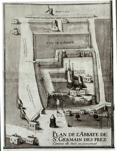 Kaart van de Abdij van Saint-Germain-des-Pres, 1713 (inkt en gouache op papier) door French School