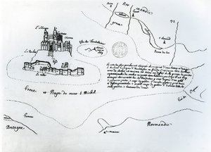 Kaart van de baai van Mont Saint-Michel (pen en inkt op papier)