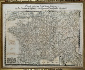 Kaart van het Franse Keizerrijk (Eerste Keizerrijk) geborduurd door de studenten van het keizerlijke huis van het Legioen van Eer van Saint Denis. Borduurwerk uit 1809. Ile d