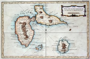Kaart van het eiland Martinique, het eiland Saintes en het eiland Marie Galante in de West-Indië. Gravure uit de 19e eeuw. Chartres, Musée des Beaux Arts door French School
