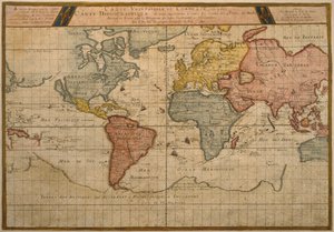 Kaart met de wereldhandelsroutes, cartografie door Pierre Duval (1619-83) gepubliceerd in 1686, Parijs