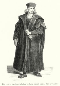 Venetiaanse koopman in Syrië in de XVIe eeuw; naar Vecellio (gravure) door French School