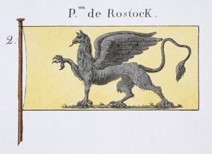 Maritieme vlag met griffioen-embleem dat het wapen van Rostock aanduidt, uit een Frans vlaggenboek, c.1819 door French School