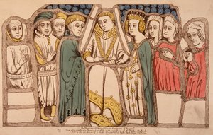 Huwelijk van Hendrik VI van Engeland (1421 - 1471) en Margarita van Anjou (1429 - 1482) in 1445. Gravure uit 1793. Bibl. van Arts Deco in Parijs
