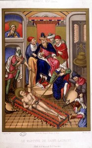 Martelaarschap van Sint Laurentius (grill) naar miniatuur van de Middeleeuwen, Frankrijk 14e eeuw. door French School
