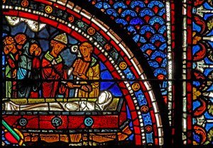 Het Maria Magdalena-raam: geestelijken bij de begrafenis van Lazarus