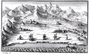 Het meten van de meridiaan, illustratie uit La Méridienne de Paris door César-François Cassini de Thury, 1744