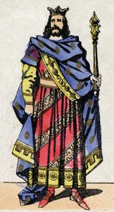 Merovingische dynastie: Portret van Clotaire IV (685-719) Koning der Franken van Austrasië van 717 tot 719. Epinal afbeelding uit het einde van de 19e eeuw. Privécollectie. door French School