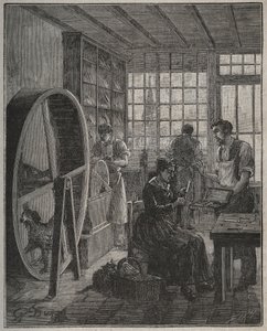 Beroep en ambachtsman: een messenwinkel in de provincie in de 19e eeuw. Gravure uit 1885 in 