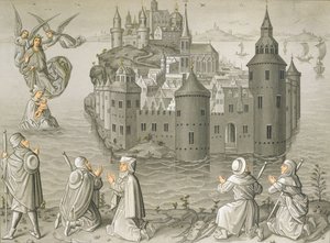 Wonder van de Maagd Maria die pelgrims redt bij Mont Saint-Michel door French School
