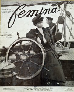 Miss Mabilleau op de brug van het jacht "Louise-Alice" tijdens de Kiel-regatta - in "Femina" van 01/08/1907 door French School