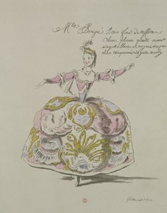Miss Puvigne als Lucht, in Zoroastre, een libretto door Cahusac, gecomponeerd door Jean-Philippe Rameau, facsimile door A. Guillaumot Fils, 1749 (kleurgravure) door French School