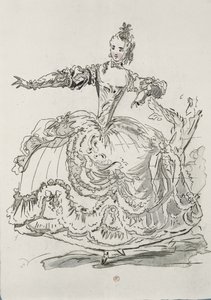 Miss Puvigne als Het Levende Standbeeld, in Pigmalion, een libretto door Lamotte, gecomponeerd door Jean-Philippe Rameau, 1748 (kleurgravure) door French School