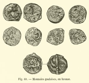 Gallische munten, in brons (gravure)