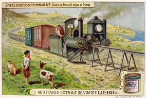 Monorailtrein in Ierland, promotionele reclamekaart voor Veritable Extrait de Viande Liebig door French School