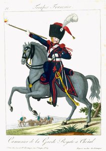Bereden Kanonnier van de Koninklijke Wacht, uit Troupes Francaises, uitgegeven bij Basset, Parijs door French School