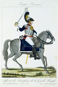 Bereden Officier van de Cuirassiers van de Koninklijke Wacht, uit Troupes Francaises, uitgegeven bij Basset, Parijs door French School