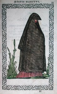 Rouwkleding uit Bayonne, illustratie uit een boek over kostuums gepubliceerd in Antwerpen
