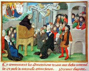 Ms.230 fol.57 Monnik die predikt over imitatie, uit Sermons sur la Passion et Traites Divers door Jean de Gerson (1363-1429) door French School