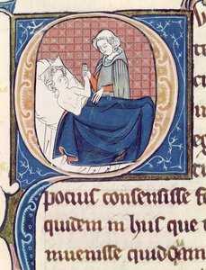 Ms 1003 f.185v Onderzoek van een patiënt, uit Oeuvres de Galien door Claudius Galenus (ca.130-ca.201)