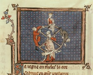 Ms 1044 Fol.74 Het Rad van Fortuin, uit Ovide Moralise geschreven door Chretien Legouais door French School