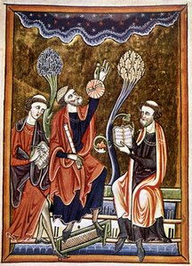 Ms 1186 f.1, De Astronoom, de Klerk en de Rekenaar, facsimile van een miniatuur uit het Psalmenboek (Psalter) van St. Louis en Blanche de Castile door French School
