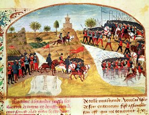Ms 1335 f.62v Hoe Alexander de Grote (356-323 v.Chr.) de Tigris en de Eufraat overstak, uit Vie d