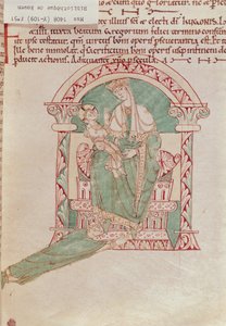 Ms 1408 fol.51 Maagd en Kind met St. Gregorius de Grote (540-604) uit Sermons et Vies de Saints