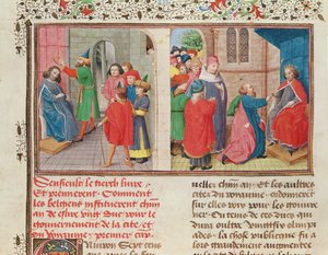 Ms 149 t.1 fol.108v Hoe de Belgen een hertog kiezen, uit de Histoire des Nobles Princes de Hainaut, door Jacques de Guise