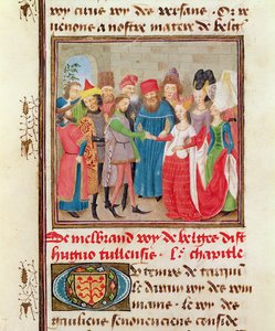Ms 149 t.1 fol.95 Huwelijksscène, uit de Histoire des Nobles Princes de Hainaut, door Jacques de Guise