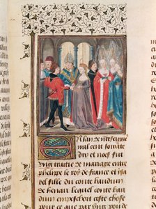 Ms. 149 t.3 fol.88 Het Huwelijk van Philippe Auguste (1165-1223) Koning van Frankrijk en Isabelle van Henegouwen, dochter van Graaf Baudouin