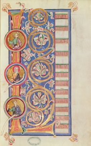 Ms 14 fol.23 Geïllustreerde initiaal L met medaillons, uit een Evangeliarium