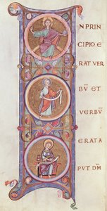 Ms 14 fol.60v Geïllustreerde initiaal I die het begin van het Evangelie van St. Johannes afbeeldt door French School