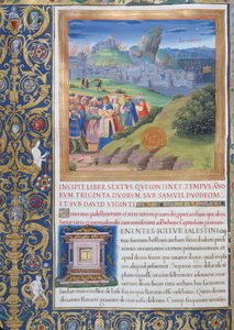 Ms. 1581 f. 108v Illustratie uit Boek VI (Van de dood van Eli tot de dood van Saul), Hoofdstuk 1 van de Oudheden van de Joden (Antiquitates Judaicae) door Flavius Josephus - De vernietiging die kwam