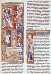 Ms 1 fol.284r Esther en Ahasveros en de ophanging van Haman, uit de Souvigny Bijbel door French School