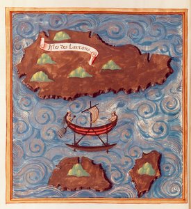 Ms 24224 Fol.20v Kaart van de Ladrones-eilanden, uit een verslag van de reis van Ferdinand Magellan
