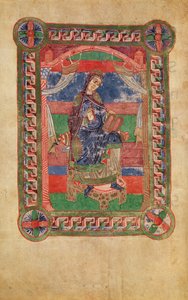 Ms 250 fol.43v St. Radegund (518-87) op een troon, uit het Leven van St. Radegund