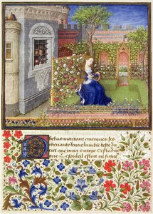 Ms 2617 Emilia in haar tuin, Plaat 22, uit La Teseida, door Giovanni Boccaccio (1313-75), 1340-41