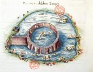 Ms 3242 De baden van Bourbon-Lancy, illustratie uit Generale Description du Bourbonnais door Nicolas de Nicolay, 1569 door French School