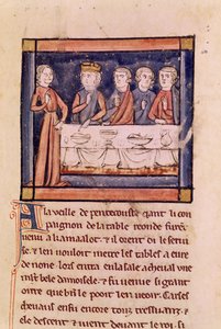 Ms 3347 fol.214 Op de vooravond van Pinksteren..., uit Livre de Messire Lancelot du Lac door French School